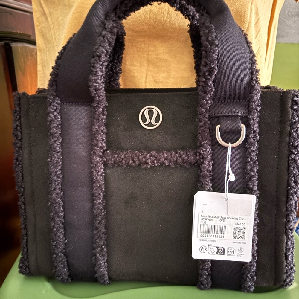 lululemon athletica Black Shearling-Trim Mini Tote
